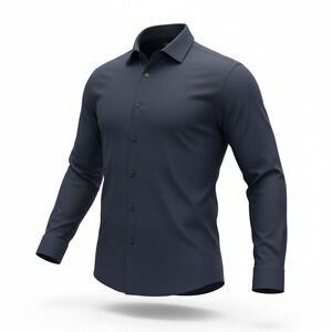 MAGNA‎ READY Mens Navy Blue Long Sleeve Magnetic Closure Shirt Size L Adaptive